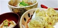 茄子のはさみ揚げと舞茸の天麩羅蕎